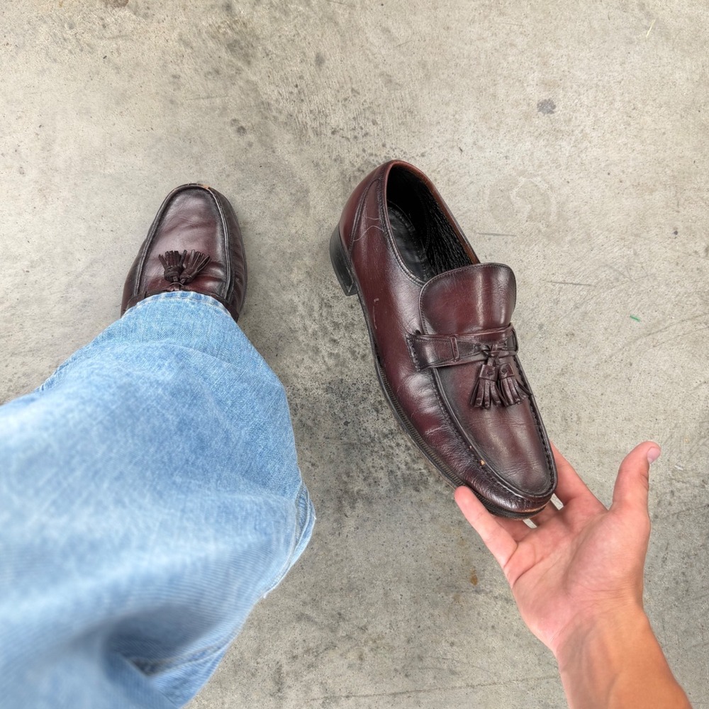 Vintage Florsheim Mens Burgundy Leather Tassel Kiltie Loafers Polished 11.5 D